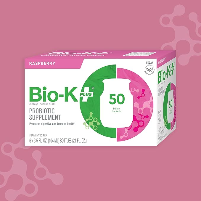 Bio-K Plus Organic Raspberry Fermented Pea Probiotic 6 Pack 3.5 Fz
