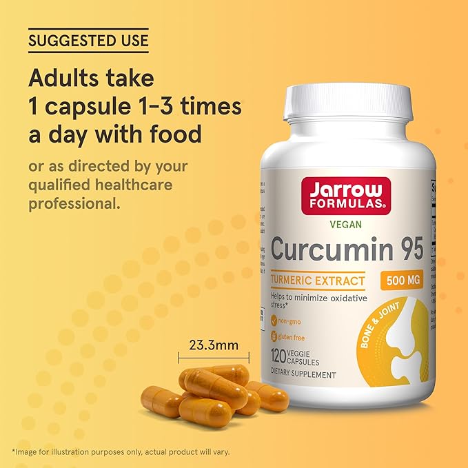 Jarrow Formulas Curcumin 95 500 mgTurmeric Curcumin Extract for Antioxidant Support Bone and Joint Support Dietary Supplement120 Veggie CapsulesUp to 120 Servings Pack of 12