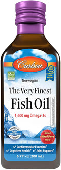 Carlson - The Very Finest Fish Oil 1600 mg Omega-3s Fatty Acids EPA DHA &amp DPA Liquid Fish Oil Supplement Norwegian Wild-Caught Sustainably Sourced Mixed Berry 200 mL (6.7 Fl Oz)