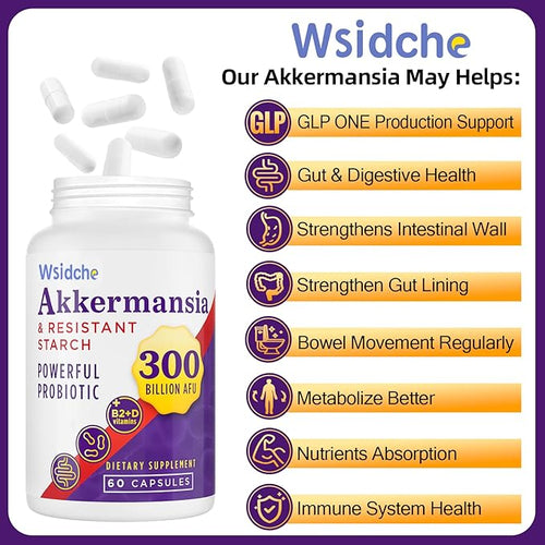 300 Billion AFU Akkermansia Probiotic | supplement for Women &amp Men Akkermansia Muciniphila for Akkermansia Digestive Gut Immune Enhances Gut Digestive Lining function Akka Superbiotics - 60