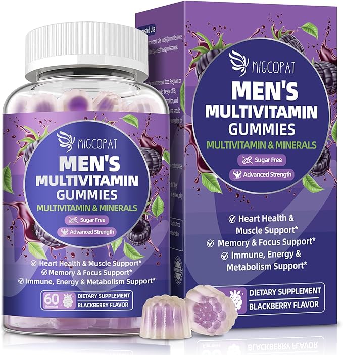 Multivitamin for Men Mens Multivitamins Gummies w/Omega-3 Probiotics Inositol Folate Biotin Zinc Vitamins A C D E B - Support Heart Brain Muscle Energy Sugar-Free Blackberry Flavor