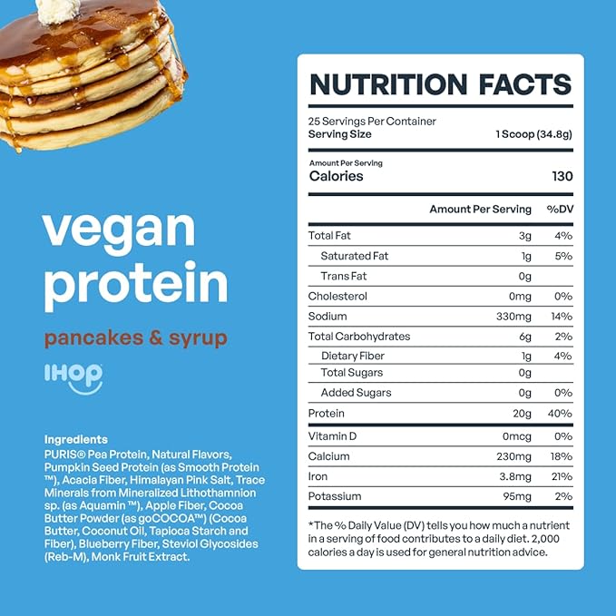 BE AMAZING Vegan Protein Powder IHOP Cinn-A-Stack Pancakes 20g Plant Based Protein with Prebiotic Fiber Low Carb Dairy and Gluten Free Shake Mix No Added Sugar 29.3 oz 25 Servings