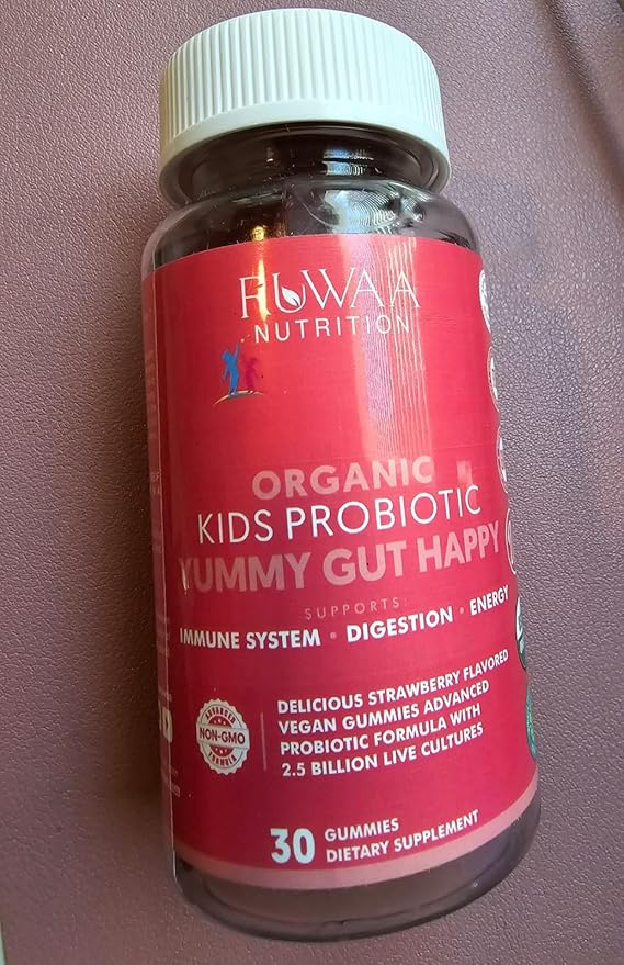 RUWAA NUTRITION Probiotic Gummies. Organic Kids Probiotic Chewable for Digestive Health &amp Immunity. Kids Pre &amp Probiotics Vitamins. No Allergens Gluten-Free Non-GMO Probiotic for Children 6