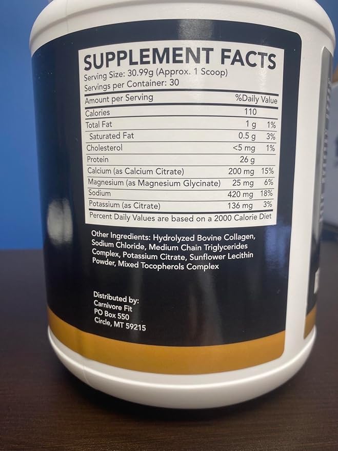 Carnivore Fit Beef Protein Powder 26g Protein Per Serving 30 Servings Hydrolyzed Bovine Collagen 929.7g