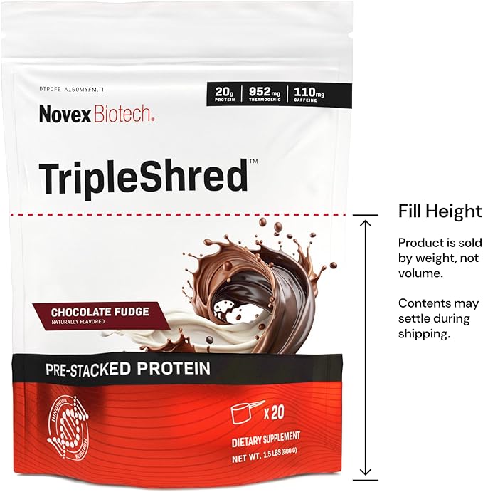Novex Biotech TripleShred Protein Powder – Lean Muscle &amp Metabolism Support with Thermogenic Blend Caffeine Green Tea &amp Coffee Bean – Weight Management Formula Chocolate Fudge 20 Servings