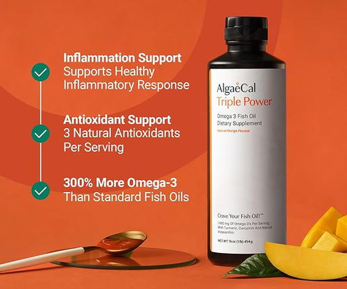ALGAECAL Triple Power: 1200mg EPA &amp DHA Omega-3s Fish Oil Supplement Supporting Brain Heart Skin &amp Bones and Omega-3 Home Test Kit: Easy at-Home Testing with Pre-Paid Return Envelope