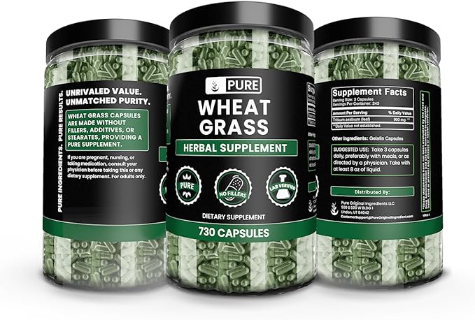 Pure Original Ingredients Wheat Grass (730 Capsules) No Magnesium Or Rice Fillers Always Pure Lab Verified