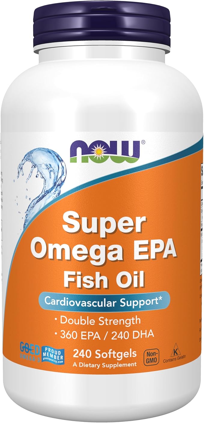 NOW Foods Supplements Super Omega EPA 360 EPA / 240 DHA Molecularly Distilled Cardiovascular Support* 240 Softgels