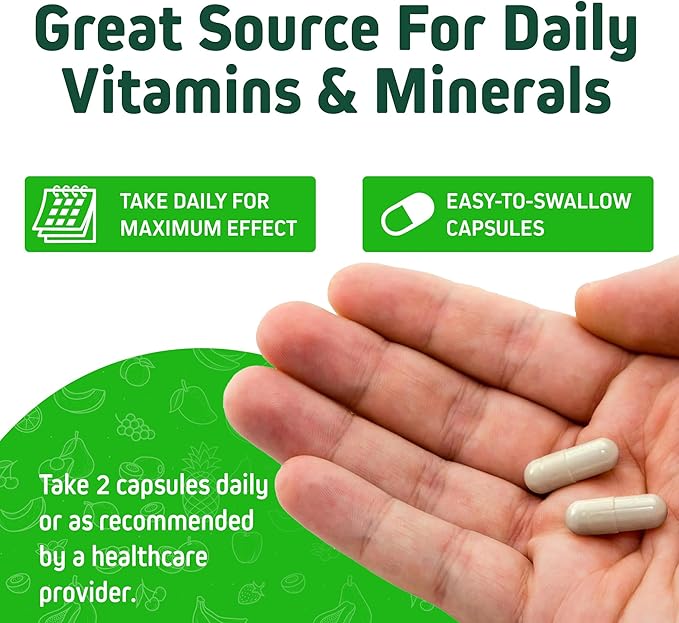 Herbtonics Whole Food Teen Vitamins for Energy Focus &amp Immune Support - Multivitamin for Teenage Boys &amp Girls (12-18) with Real Superfoods - Vegan Plant Based Non-GMO - 60 Easy Swallow Caps