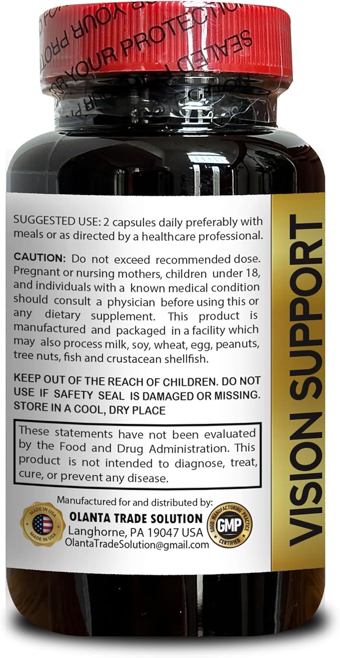 Eye Vitamins with Lutein and Bilberry - VISION SUPPORT NATURAL COMPLEX - Vision Health for Adults with Vitamins C Eye Vitamin Ingredients Eye Health Complex Supplement - 1 Bottle
