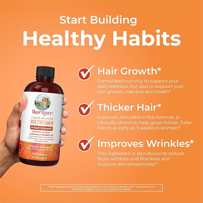 MaryRuth's Liquid Morning Multivitamin +Hair Growth (Peach Mango 15oz) &amp Nighttime Multimineral (Coconut 15oz) | Clean Label Project Verified® | Vegan Non-GMO | Beauty Bedtime Routine &amp We