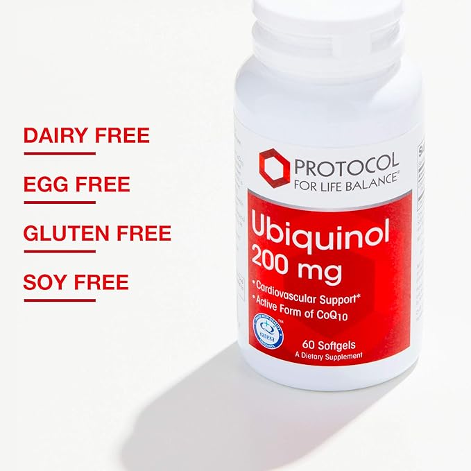 PROTOCOL FOR LIFE BALANCE Ubiquinol 200mg - Bioavailable CoQ10 Softgels - Heart Health Support - Oxidative Stress Quencher - Soy Free &amp Dairy Free - 60 Softgels