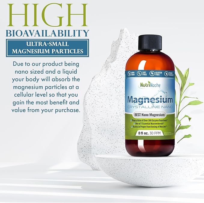 Liquid Magnesium by NutriNoche– 99.99% Ultra Pure Crystalline Nano Drops for Maximum Absorption &amp Bioavailability - Magnesium Glycinate Liquid Alternative - Supports Sleep Calm Energy Muscles Nerv