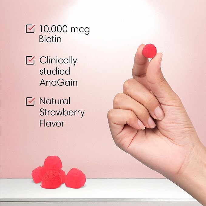 Consult Health BIOTIN GAIN Gummies with ANAGAIN - Reduce Hair Loss - Clinically Tested - 10000 mcg Biotin Vitamin B7 to Support Healthy Hair Growth Skin and Nails for Women and Men - 60 Count