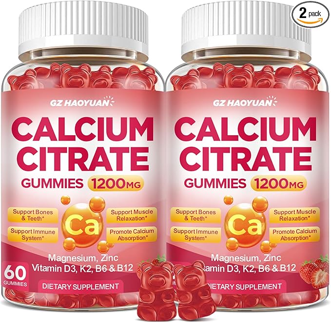 Calcium Citrate Gummies - 1200mg Calcium Gummies Supplements for Women &amp Men with Vitamin D3 K2 Magnesium Zinc High Absorption for Bone Muscle &amp Immune Support Strawberry Flavor 120 Coun