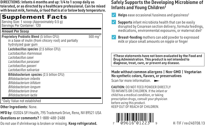 Klaire Labs SFI Health Ther-Biotic Baby Probiotic Powder - Probiotics for Kids with 10-Strains - 5 Billion CFU Infant Probiotic for Digestive Health and Immune Support (120 ct)