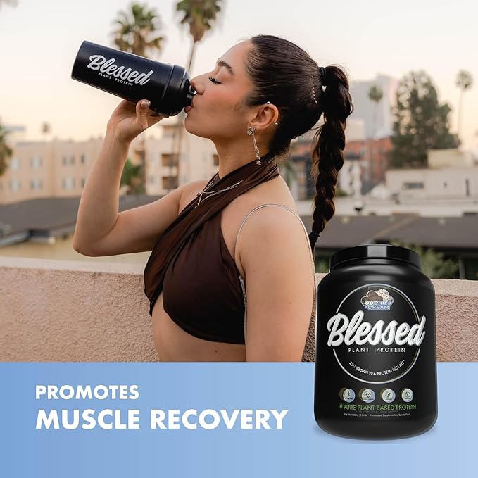 BLESSED Vegan Protein Powder - Plant Based Protein Powder Meal Replacement Protein Shake 23g of Pea Protein Powder Dairy Free Gluten Free Soy Free No Sugar Added 30 Servings (Cookies &amp Cream