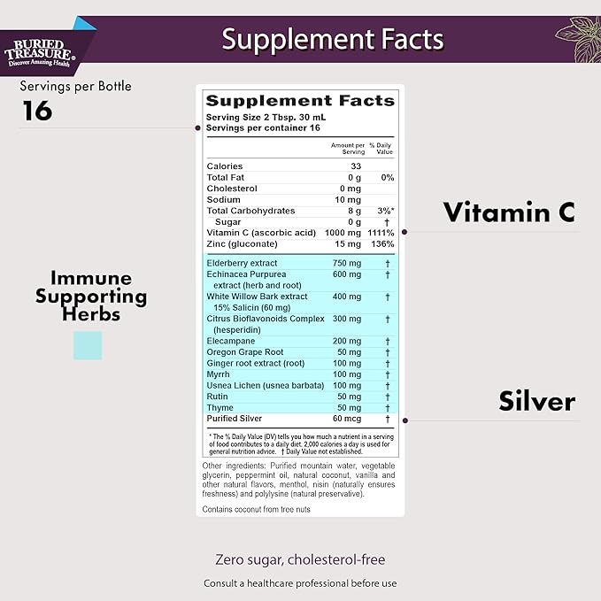 Buried Treasure ACF Advanced Immune Support - 16 oz 16 Servings with Elderberry Echinacea and Herbal Blend for Immunity Support