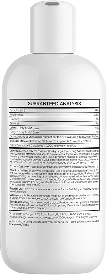 Wild Alaskan Salmon Oil for Dogs - EPA DHA Omega 3 &amp 6 Fatty Acids for Pets - Liquid Fish Oil Supplement for Dogs - All Breeds - 8 fl oz