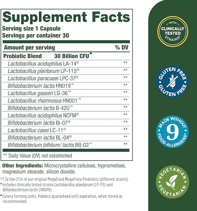MegaFood Digestive Probiotic - 12 Strain Vegetarian Probiotics for Women &amp Men 30 Billion CFUs Support Gut Health Probiotics for Digestive Health Help Relieve Occasional Gas &amp Bloating 30