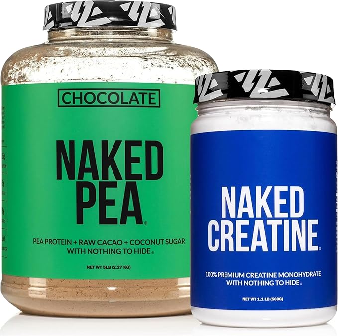 NAKED Chocolate Pea Protein Isolate 5LB Bulk Pure Micronized Creatine Monohydrate 500g (100 Servings) – Plant-Based Vegan Non-GMO Gluten Free Soy Free Lactose Free