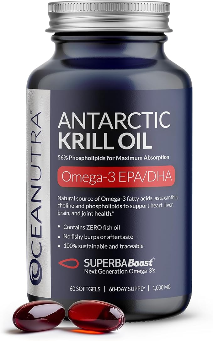 100% Pure Organic Krill Oil 1000mg 60-Day Omega 3 Supplement Highest Concentration 56% Phospholipids Wild Caught Sustainable Traceable Antarctic Omega 3 Astaxanthin Heart No Fish Oil