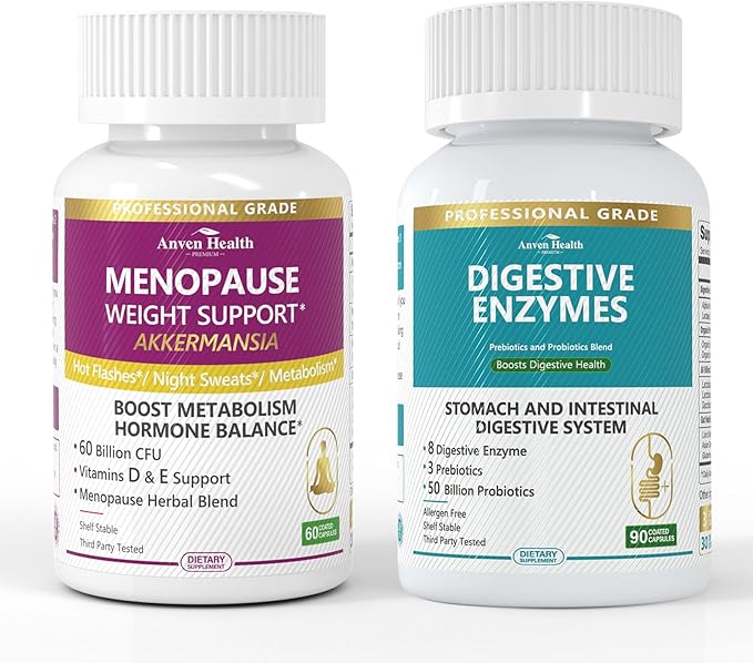 Menopause Gut Support Bundle – Akkermansia Probiotic + Digestive Enzymes with Prebiotics &amp Probiotics丨Hormonal Balance Bloating Relief Nutrient Absorption