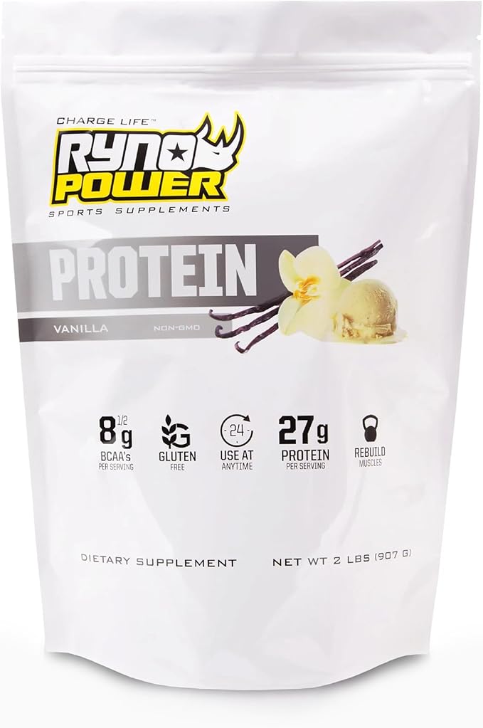 Ryno Power All Natural Whey Protein 2lb (20 Servings) 'Vanilla' - 100% Whey Protein Blend &amp No Fillers - Non GMO