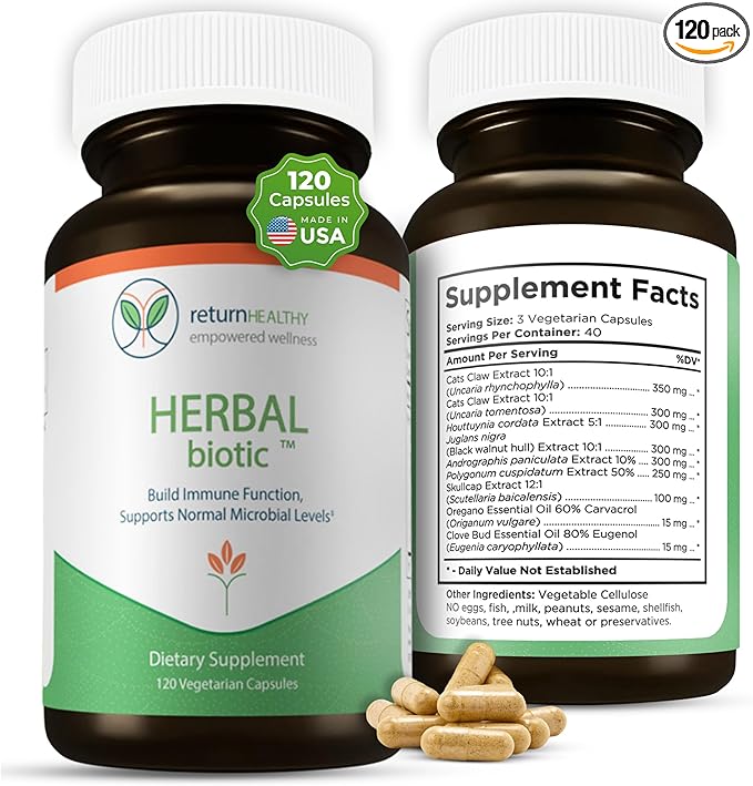 Herbal Biotic Immune Support Vitamins Natural Immune System Booster for Adults Immune Support Supplement Enriched with Cat’s Claw for Probiotic Balance Digestive Health 120 Vegan Capsules