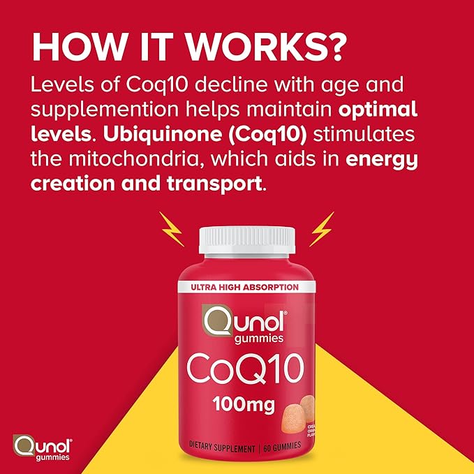 Qunol CoQ10 Gummies CoQ10 100mg Delicious Gummy Supplements Helps Support Heart Health Vegan Gluten Free Ultra High Absorption 2 Month Supply (60 Count Pack of 2)