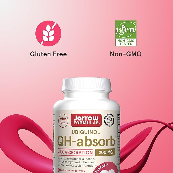 Jarrow Formulas QH-Absorb 200 mg - Active Antioxidant Form of Co-Q10 - Dietary Supplement - Supports Mitochondrial Energy Production &amp Cardiovascular Health - 90 Softgels