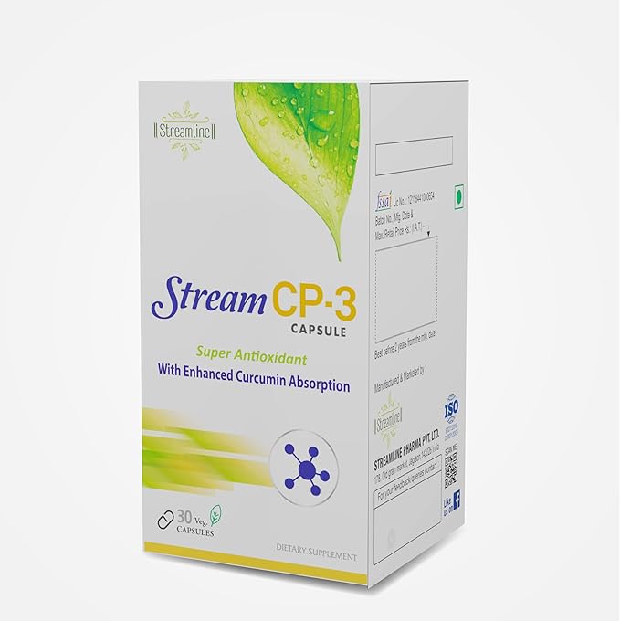 Streamline Stream CP-3 Curcumin Capsules with Piperine | Antioxidant &amp Anti-inflammatory Properties | Ayurvedic Bone &amp Joint Support | Overall Wellness | Curcumin 400Mg | 30 Veg Capsules | Pac