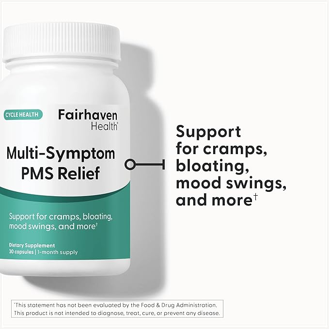 Fairhaven Health Multi-Symptom PMS Relief for Women | PMS Support Supplement for Women | Relief from Cramps Bloating | Vegan | 30 Capsules