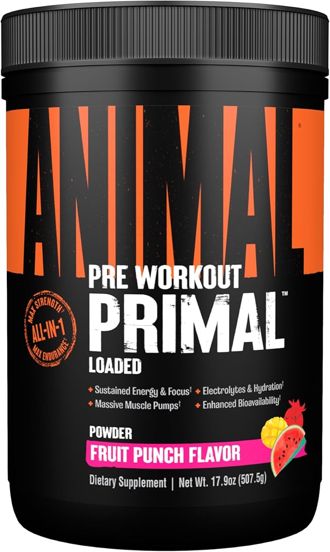 Animal Primal Muscle Hydration + Preworkout Powder – Contains Beta Alanine 3DPump Caffeine &amp Electrolytes – Improves Energy Focus Endurance &amp Absorption – Fruit Punch Flavor 17.9 oz