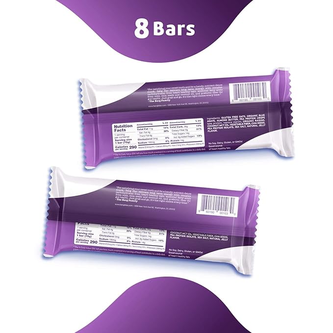 Berg Oat N' Energy Bar | Almond Butter Jelly | Plant Based Protein Bar | Non-GMO Gluten Free Nut Free and Vegan | Low Sugar Healthy Snack Bar | High Fiber | On The Go | 2.5oz (8 Packs)