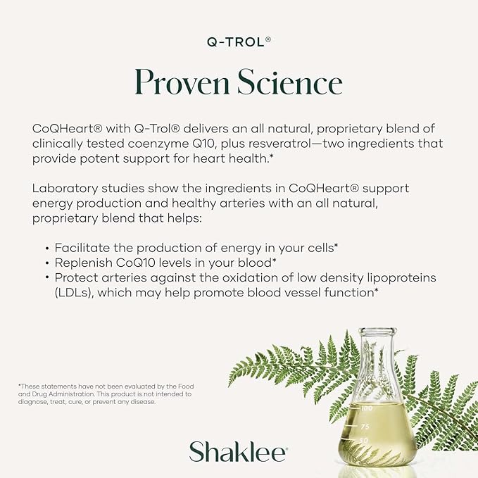 CoQHeart® with Q-Trol®- Energy Support for Heart Health - Coenzyme Q10 and Resveratrol Blend - Facilitates Energy Production and Blood Vessel Health - Protects Arteries - 30 Softgels