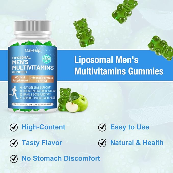 2 Pack Overall 4500MG+ Liposomal Men's Multivitamin 60-IN-1 Gummy300B Probiotics Algal DHA CoQ10Turmeric &amp Herbal Blends120+ Nutrientsfor Immune EnergyProstateHeart and Digestive Wellness