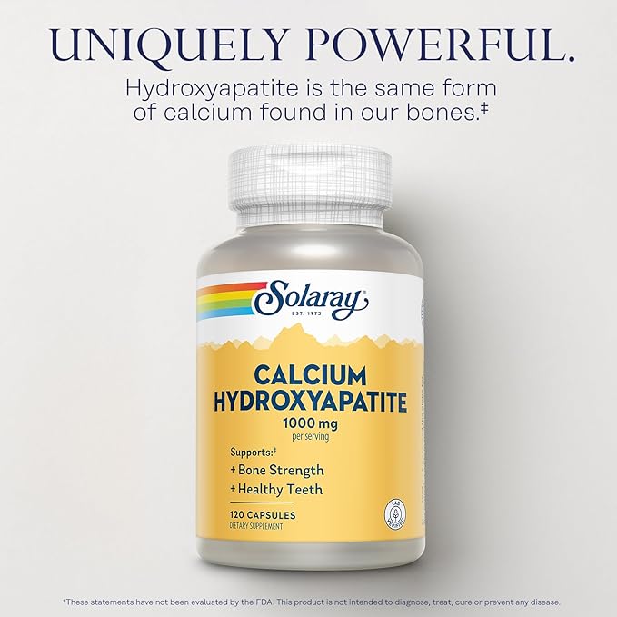 Solaray Calcium Hydroxyapatite 1000mg - Calcium Supplements for Women &amp Men Hydroxyapatite Powder Capsules Healthy Teeth and Bone Support - 120 Capsules