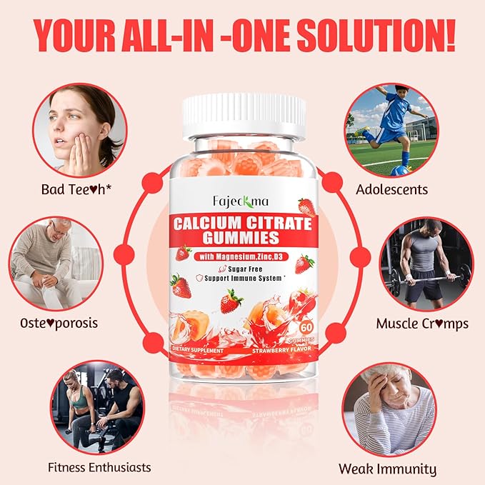 Calcium Citrate Gummies for Women Men: 1200 Calcium Magnesium Zinc with Vitamin D3 B6 Supplement for Adult - Vegan High Absorption Chewable Gummy Energy Support Sugar Free(120Count)