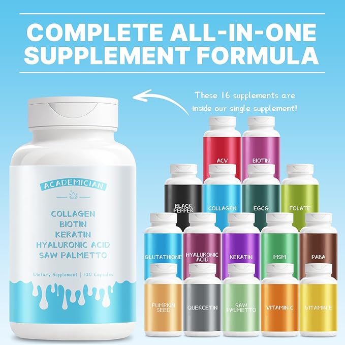 Collagen Capsules with Biotin Capsule Keratin Hyaluronic Acid Saw Palmetto Supplement - 120 Count