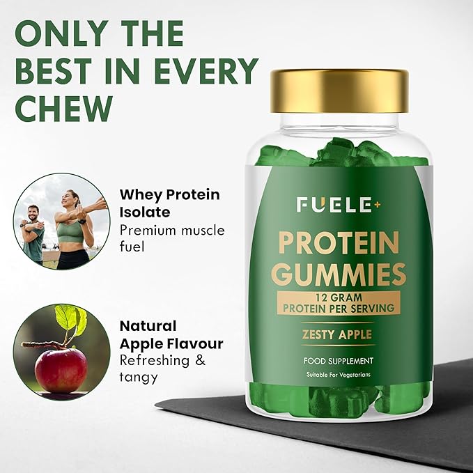 Whey Protein Gummies - Zesty Apple Flavour 12g Protein per Serving - Protein Powder Alternative Vegetarian Convenient Whey Protein Supplement (60 Zesty Apple)