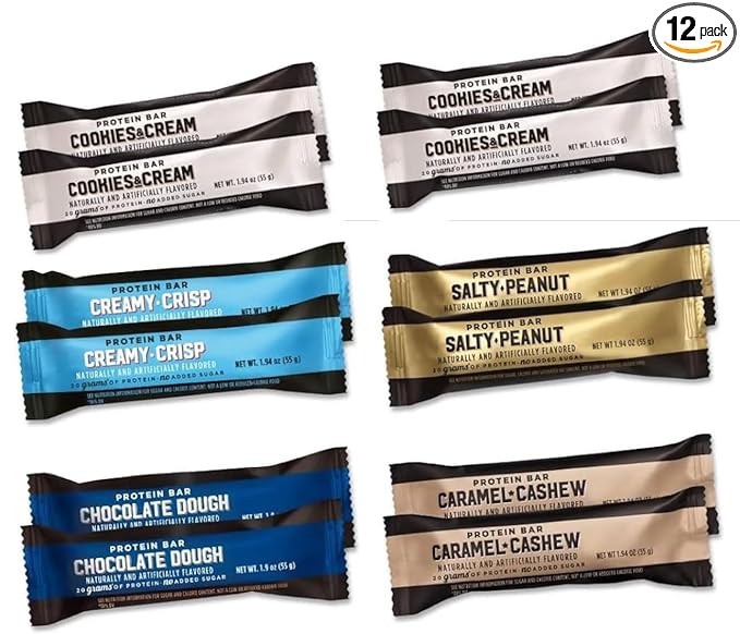 Assorted Protein Bars Variety Pack | 5 flavors Pack of 12 Protein Bars with 20g of High Protein | Sports Nutrition for Home &amp Gym Post Workout Protein Perfect for Vacation and Gifts for Men and