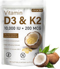Vitamin D3 10000 IU with K2 MK-7 200 mcg Softgels 180 Count | Supports Bone Heart &amp Immune Health | Enhanced Absorption with Organic Coconut Oil Non-GMO Easy to Swallow Supplement (01)