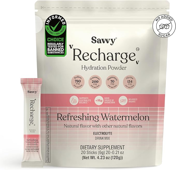 SAVVY Bone Broth Power Chocolate Protein Powder 23g Protein 12g Collagen &amp Recharge Electrolyte Powder Sugar Free Conscious Hydration Drink with Sodium Magnesium Potassium Glycine Watermelo