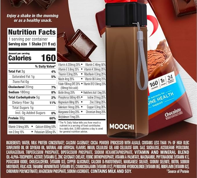 Chocolate Protein Shake Bulk Pack – 15 Ready-to-Drink High Protein Shakes (30g Protein Each) | Includes Free Reusable Water Bottle | Custom bundled by MOOCHI