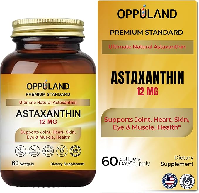 Astaxanthin 12mg | 60 Softgels | Supports Joint Heart Skin and Muscle Health