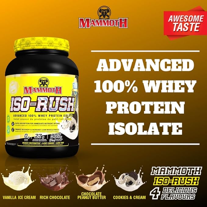 Mammoth Iso-Rush Premium Whey Protein Isolate Fast-Digesting Hormone Free Cross Flow Micro-Filtered (CFM) Sugar Free Bioactive Lactose Free Gluten Free 5 LB (Vanilla Ice Cream)