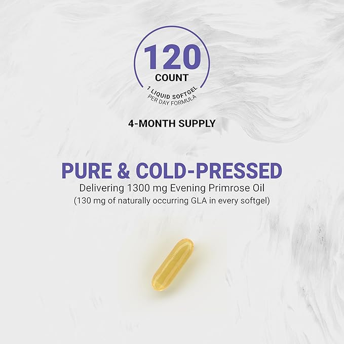 Naturalis Evening Primrose Oil (1300mg) | Natural from New Zealand | Non-GMO Soy &amp Gluten Free Zero Filler | 120 Softgels