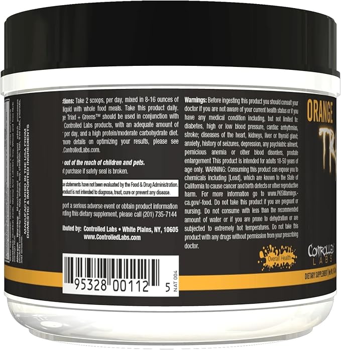 CONTROLLED LABS Orange Triad Plus Greens for Men and Women 30 Servings Iron Free Sports Supplement for Overall Health Multivitamin Digestion Immune System and Joint Health