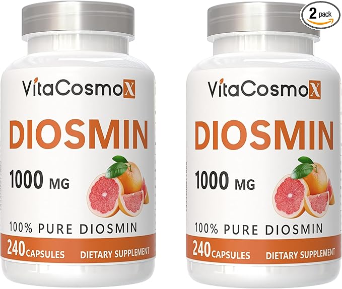 Diosmin Capsules 240 Count 1000 mg Serving Vegan Citrus Bioflavonoids 100% Vegetarian Non-GMO &amp Gluten Free Diosmin Supplement with Max Strength - 2 Packs